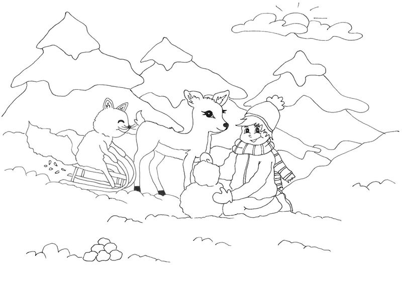 Ausmalbild Schneemann bauen