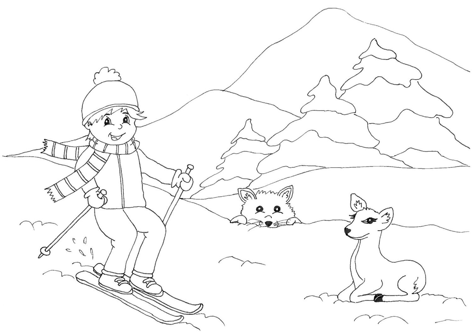 Ausmalbild Skifahren