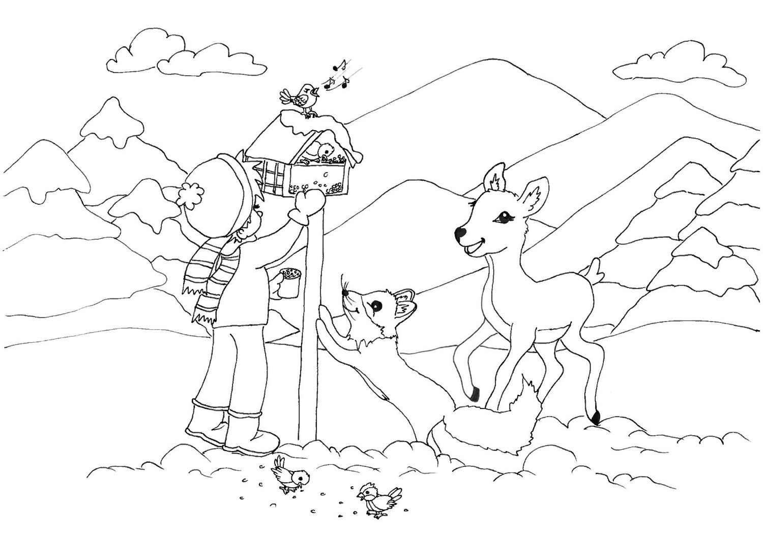 Ausmalbild Vögel füttern