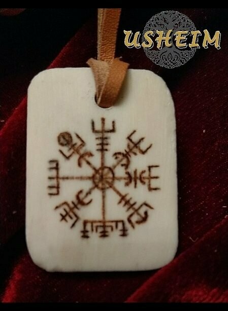Knochenanhänger (groß, glatt) mit eingebranntem Vegvisir