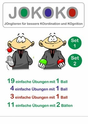 JOKOKO-DIN A5-Karten - SET 1 + Set 2 = 26 Übungen mit 1 Ball plus 11 einfache Übungen mit 2 Bällen