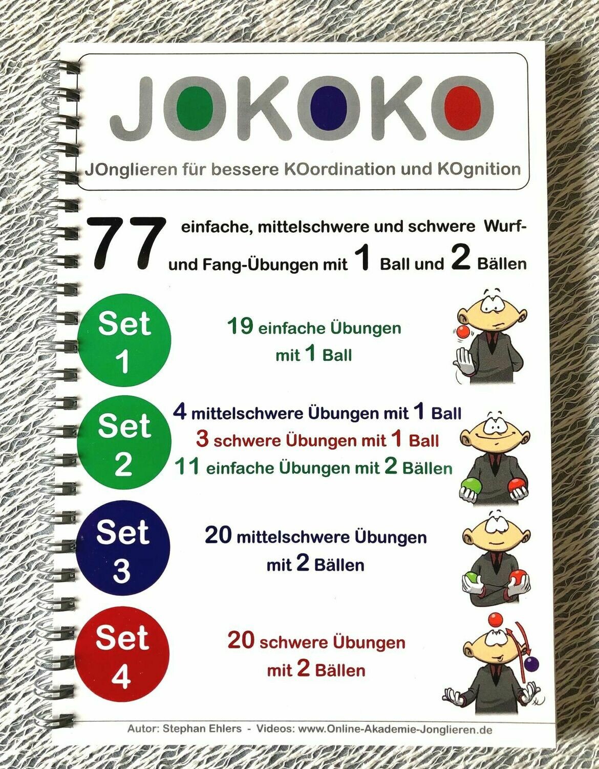 JOKOKO Sets 1, 2, 3 + 4 in einem RINGBUCH im DIN A5-Format = 77 Übungen mit 1 und 2 Bällen