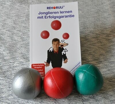 Set Jonglierbuch "Jonglieren mit Erfolgsgaranatie" und 3 Jonglierbälle - Größe L (68mm/130g) Ballfarben: rot/silbern/grün - VERSANDKOSTENFREI innerhalb Deutschlands