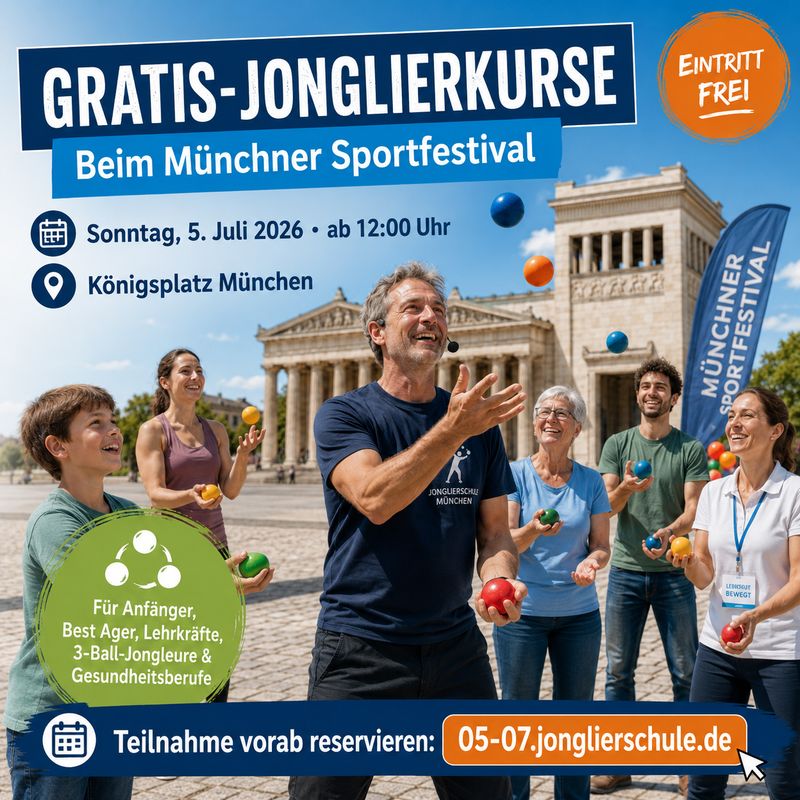 GRATIS-Jonglierkurse am Sonntag 5.7. auf dem Königsplatz in München