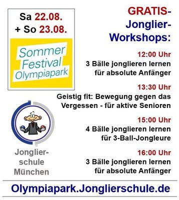 GRATIS-Jonglier-Workshops beim Sommerfestival 2026 im Olympiapark GRATIS-Jonglier-Workshops beim Sommerfestival 2026 im Olympiapark