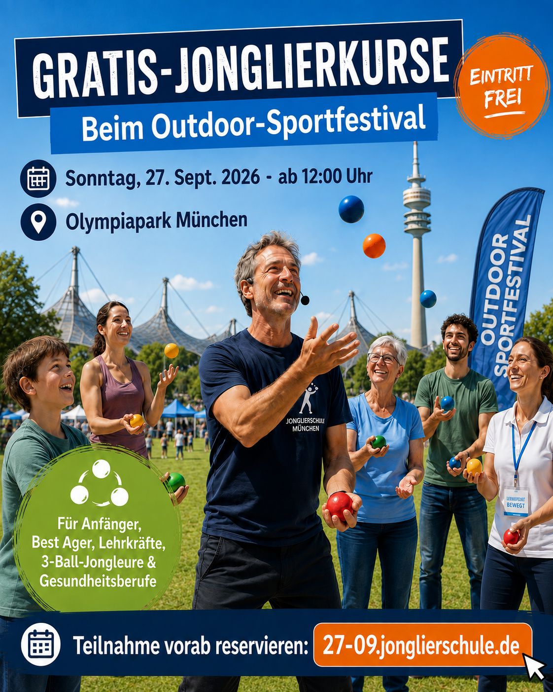 GRATIS-Jonglierkurse am Sonntag 27.9. im Olympiapark München GRATIS-Jonglierkurse am Sonntag 27.9. im Olympiapark München