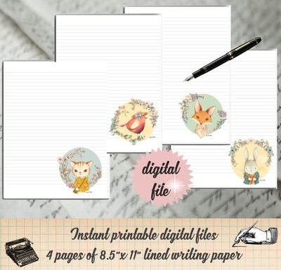 Cute Woodland Animal Printable Stationary Digital Writing Paper