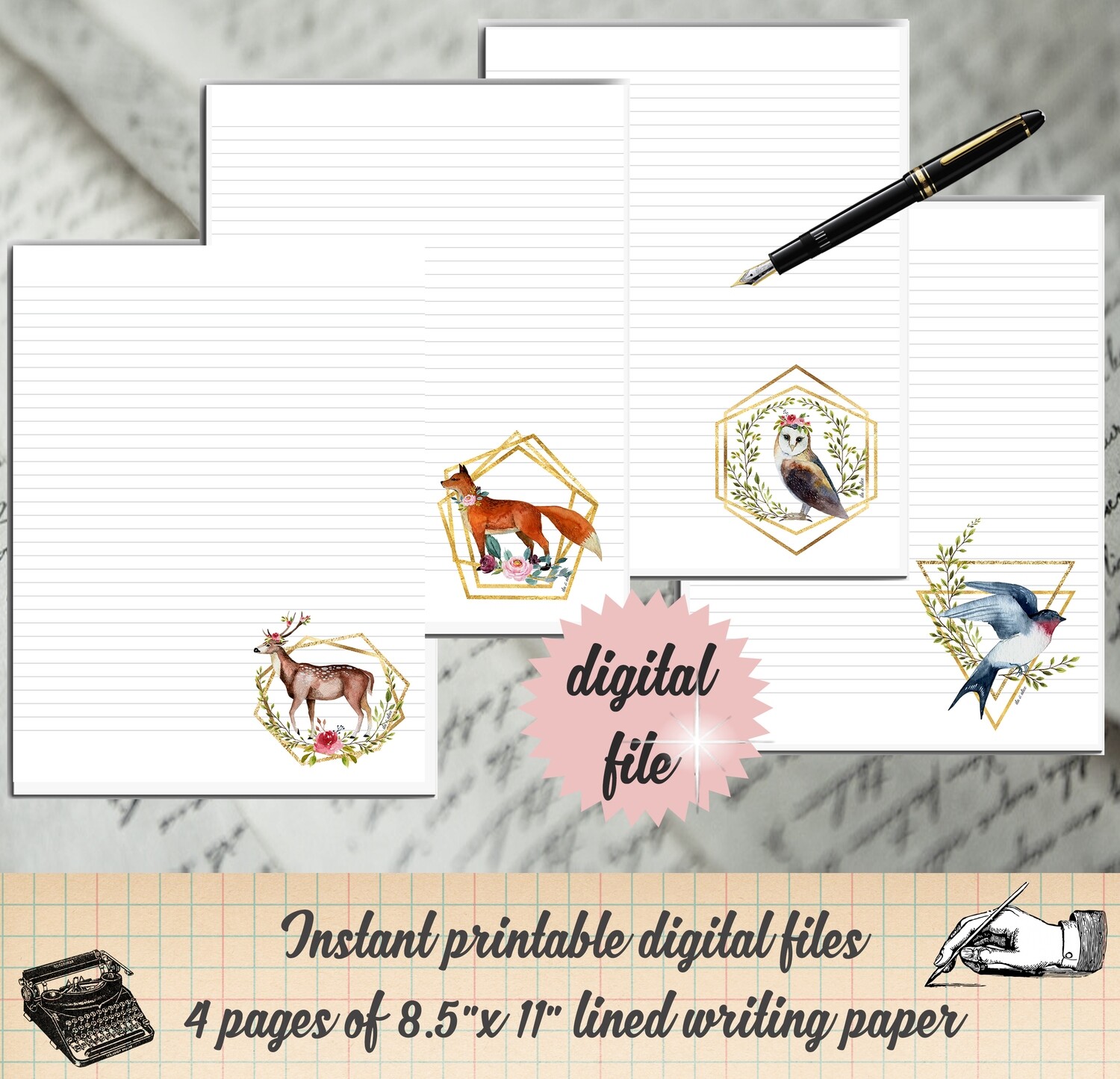 Woodland Creature Printable Stationary Paper