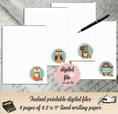 Forest Animal Printable Stationary Fall Writing Paper