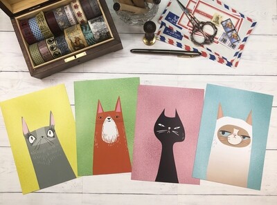 Illustrated Cats Postcards