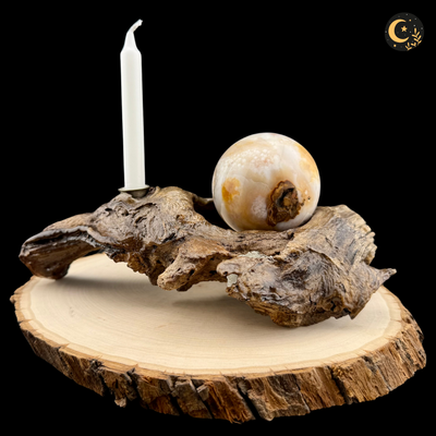 Handcrafted Wooden Candle & Sphere Holder