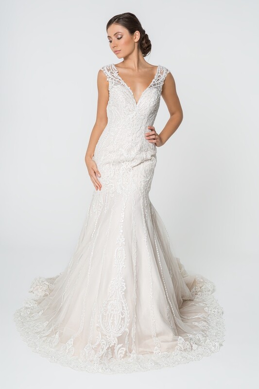 Deep V-Neck Wedding Dress