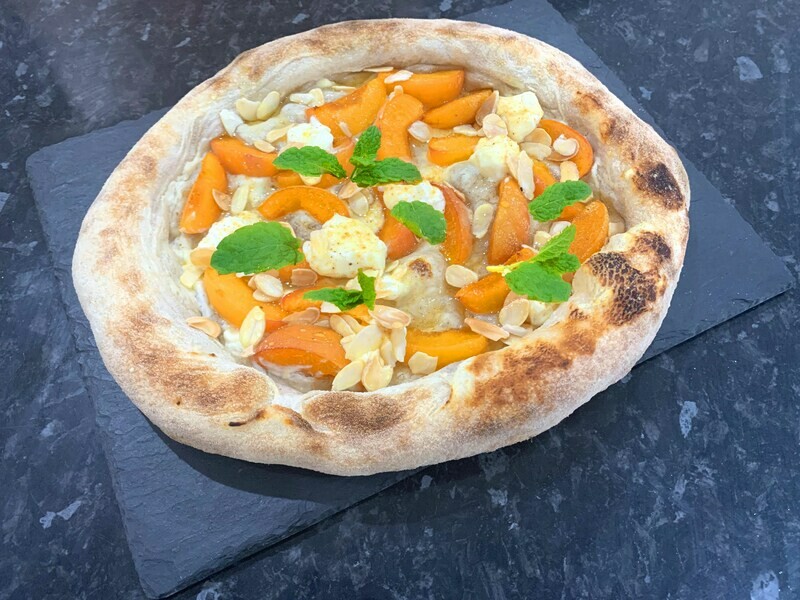 Apricot dessert pizza