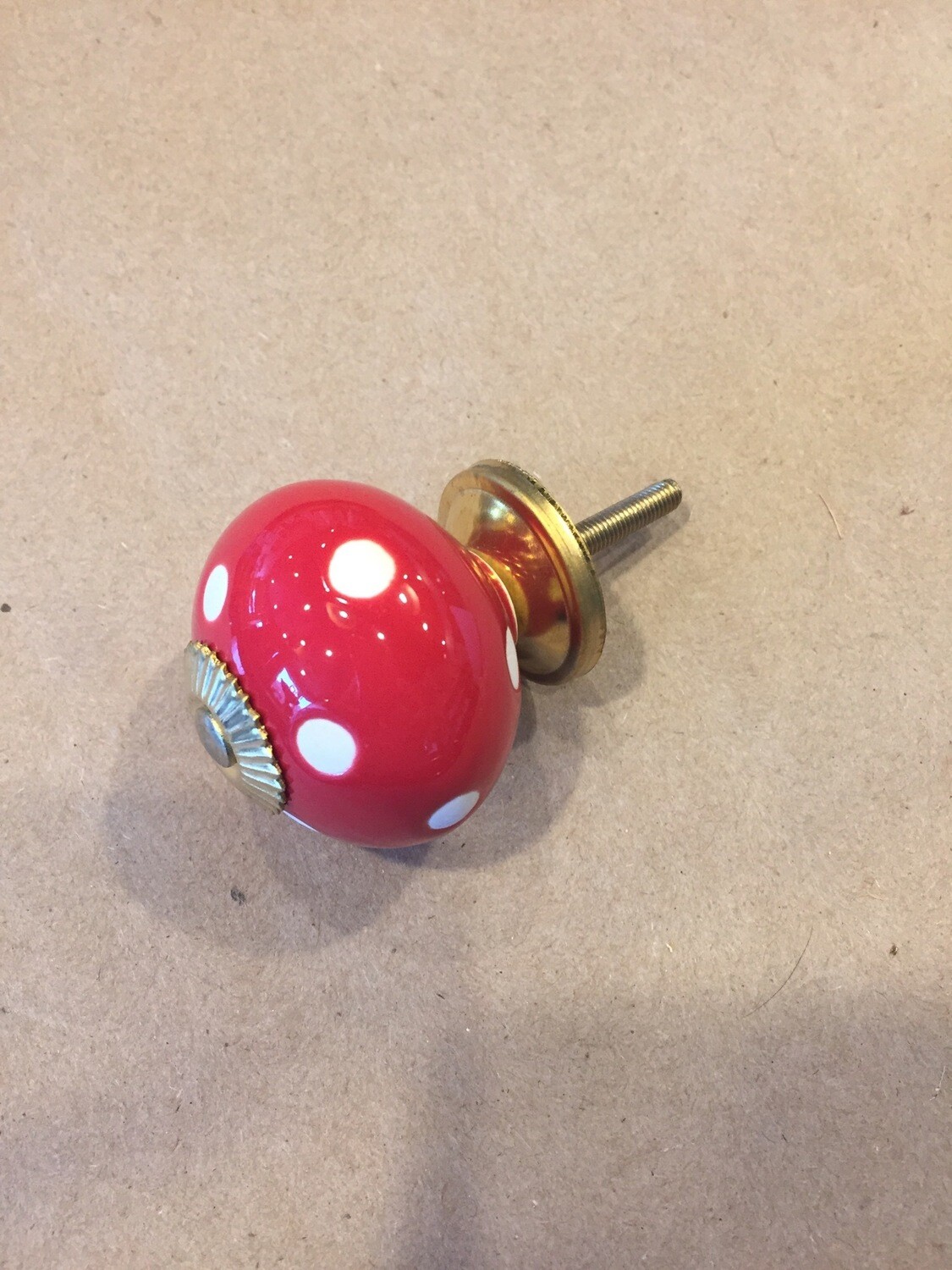 Knob - Red with White Polka Dots