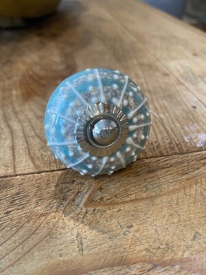 Knob - Ceramic Turquoise Concentric Circle with White