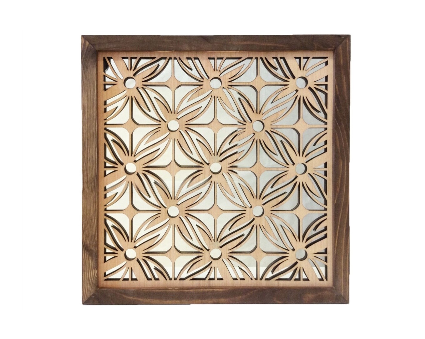 Brown Square floral wall art with mirrored back