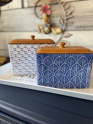 Blue and White Metal Box with lid - 2 sizes