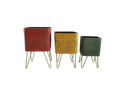 Coloured Metal Planters with Gold Legs