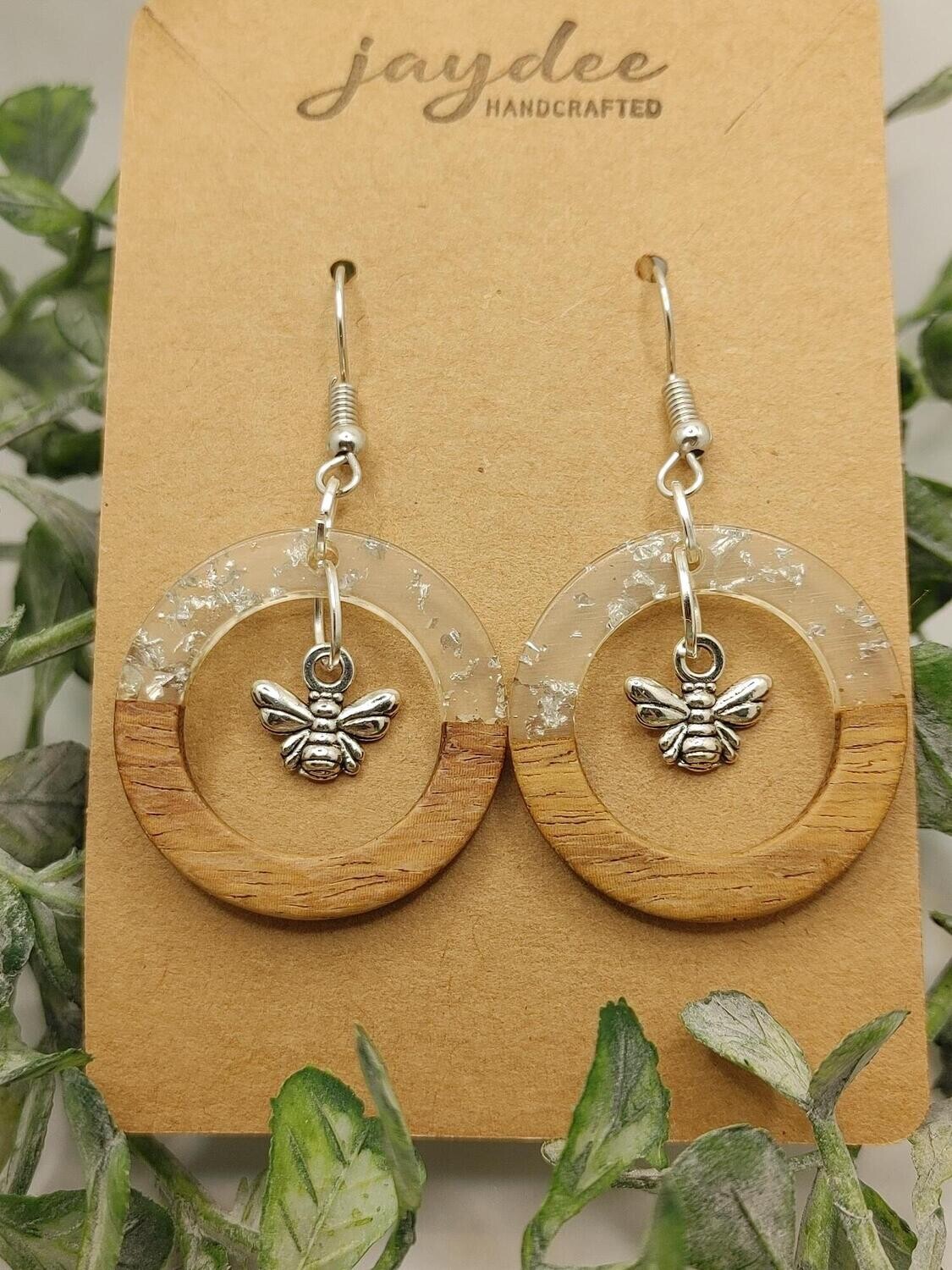 Earrings: White Resin/Wood with Bee Charm