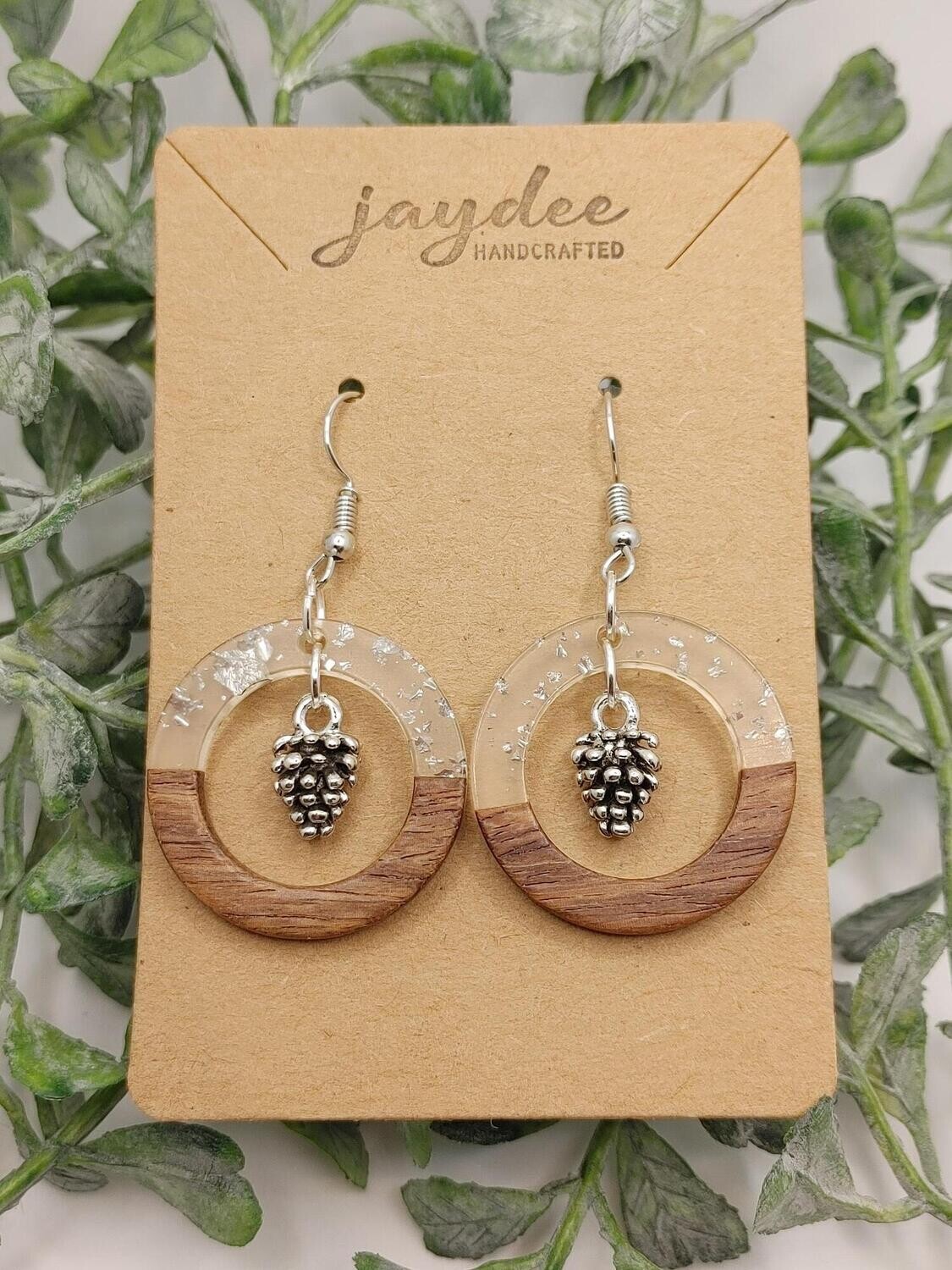 Earrings: White Resin/Wood with Berry Charm