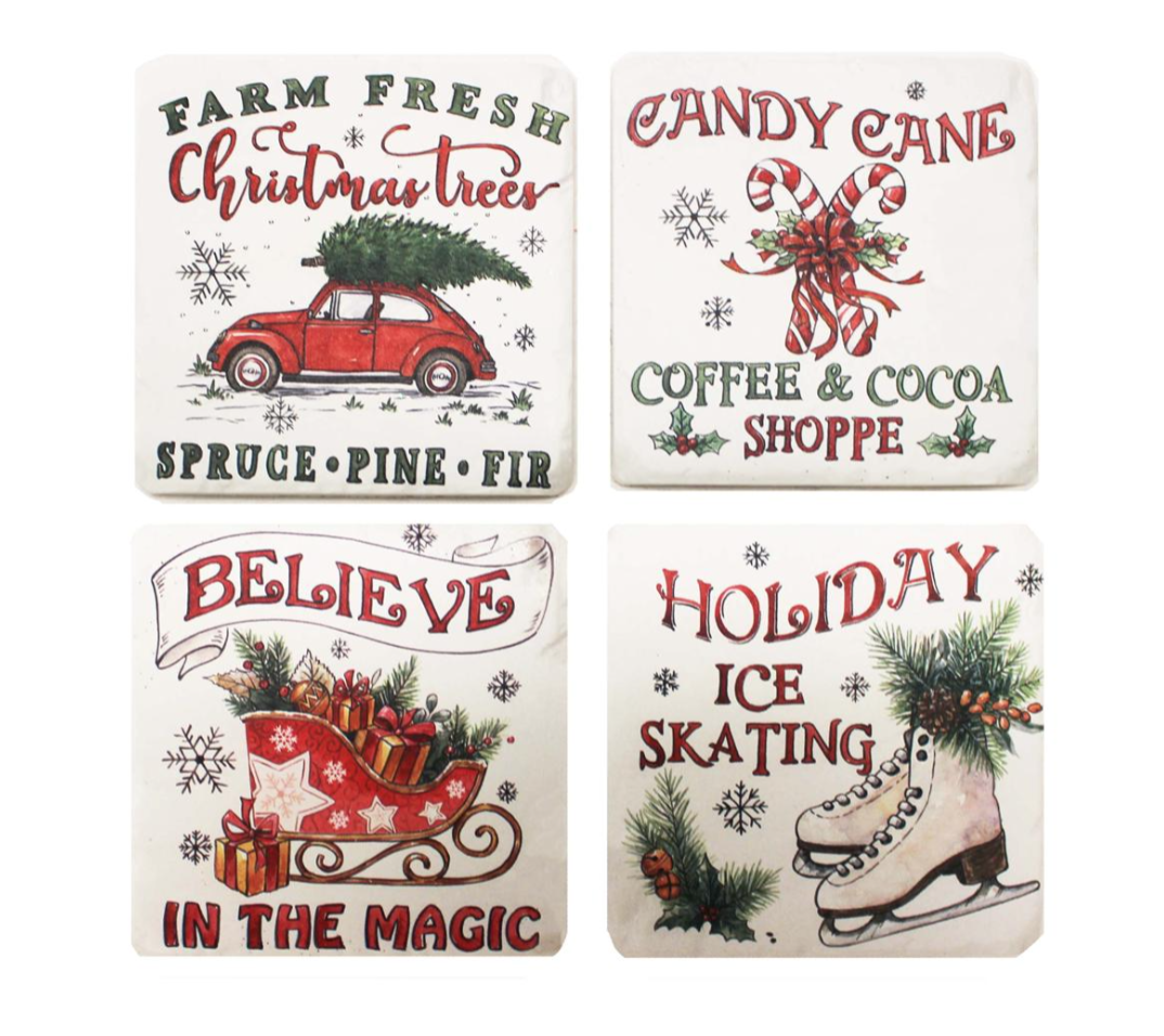 Candy Cane Christmas Coasters - Set of 4