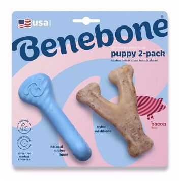 BENEBONE 2 PK PUPPY RUBBER &amp; BACON WISHBONE EA