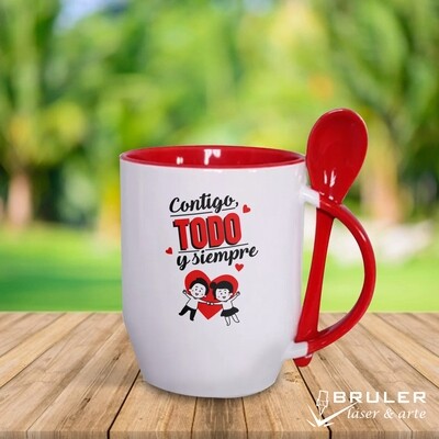 Taza oreja y cuchara de color sublimada personalizada