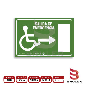 Señalética A4 - Salida de emergencia derecha capacidades especiales
 - BRAILLE adicional