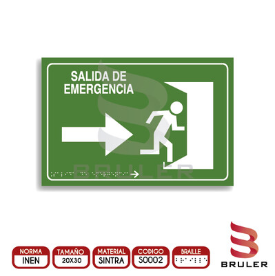 Señalética A4 - Salida de emergencia derecha - BRAILLE adicional