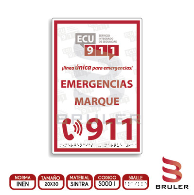 Señalética A4 - ECU 911 - BRAILLE adicional