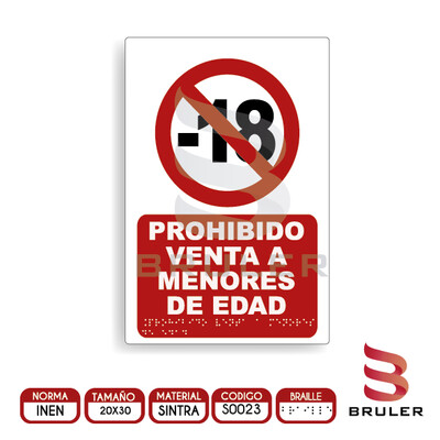 Señalética A4 - Prohibido venta a menores de edad - BRAILLE adicional