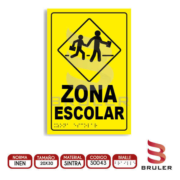 Señalética A4 - Zona escolar - BRAILLE adicional