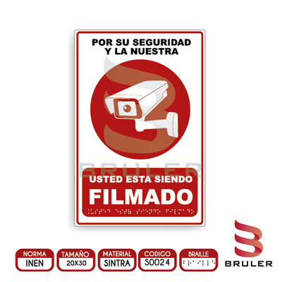 Señalética A4 - Usted está siendo filmado - BRAILLE adicional