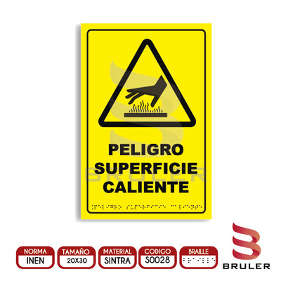 Señalética A4 - Peligro superficie caliente - BRAILLE adicional