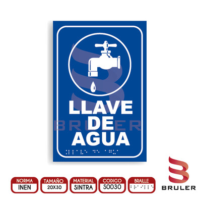 Señalética A4 - Llave de agua - BRAILLE adicional