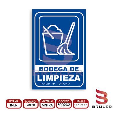 Señalética A4 - Bodega de limpieza - BRAILLE adicional