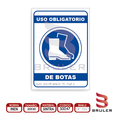 Señalética A4 - Uso obligatorio de botas - BRAILLE adicional