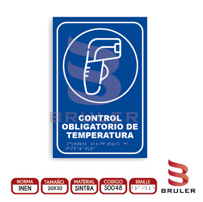 Señalética A4 - Control obligatorio de temperatura - BRAILLE adicional