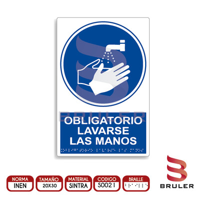 Señalética A4 - Obligatorio lavarse las manos - BRAILLE adicional