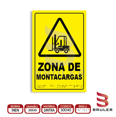 Señalética A4 - Zona de montacargas - BRAILLE adicional