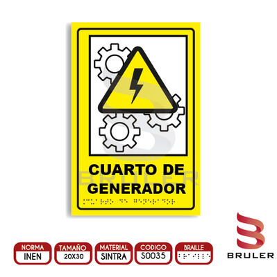 Señalética A4 - Cuarto de Generador - BRAILLE adicional