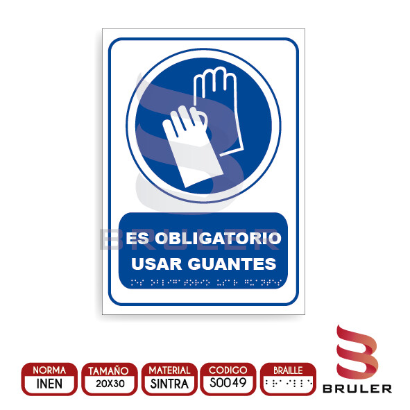 Señalética A4 - Obligatorio usar guantes - BRAILLE adicional
