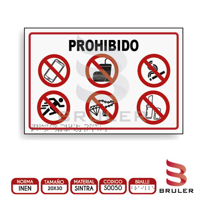 Señalética A4 - Prohibido - BRAILLE adicional