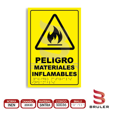 Señalética A4 - Peligro materiales inflamables - BRAILLE adicional