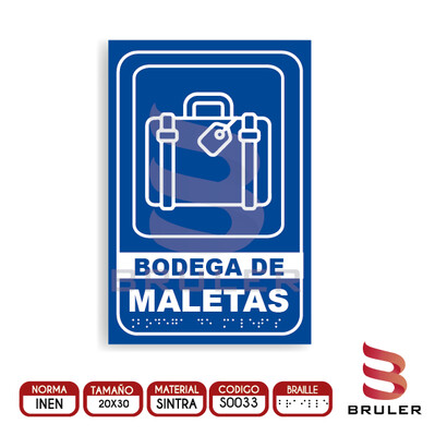 Señalética A4 - Bodega de maletas- BRAILLE adicional