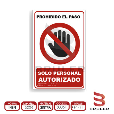 Señalética A4 - Solo personal autorizado - BRAILLE adicional