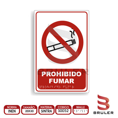 Señalética A4 - Prohibido Fumar - BRAILLE adicional