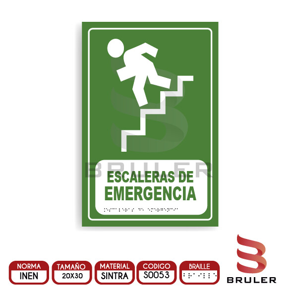 Señalética A4 - Escaleras de Emergencia - BRAILLE adicional