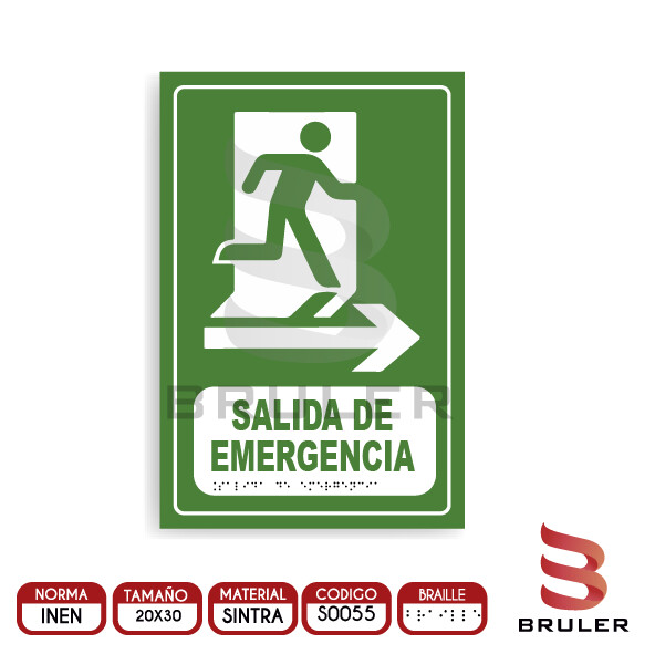 Señalética A4 - Salida de Emergencia - BRAILLE adicional