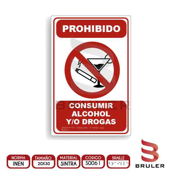 Señalética A4 - Prohibido consumir alcohol - BRAILLE adicional